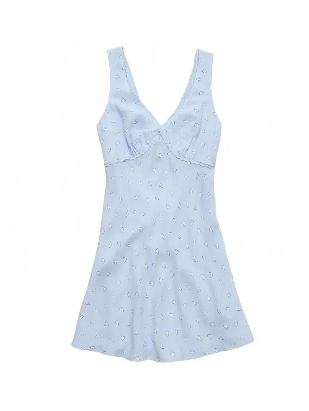AE V-Neck Mini Slip Dress American Eagle NWT Blue White Hearts Size Large